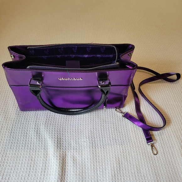 Shiny Purple Handbag with Black Handles - Picture 2 of 16
